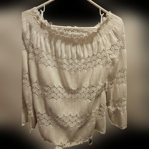 Off the shoulder crochet top with 3/4 length sleeves